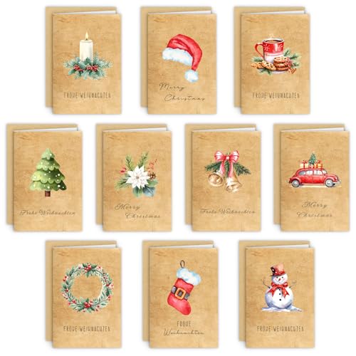 Shining She 20 Weihnachtskarten mit Umschlag Set, A6 Klappkarten Weihnachtskarten Set Frohe Weihnachten Merry Christmas Karten Xmas Aquarell Weihnacht Motive Postkarten für Freunde und Familie Shining She 20 Weihnachtskarten mit Umschlag Set, A6 Klappkarten Weihnachtskarten Set Frohe Weihnachten Merry Christmas Karten Xmas Aquarell Weihnacht Motive Postkarten für Freunde und Familie von Shining She