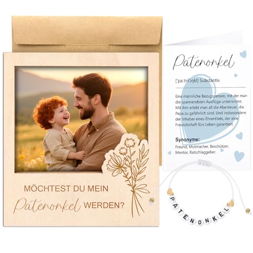 Shining She Patenonkel Fragen Magnetische Bilderrahmen - Willst du Mein Patenonkel Werden, Holz Mini Bilderrahmen Kühlschrank Magnete patenonkel Geschenk mit Armband Grußkarten Fotogeschenke Shining She Patenonkel Fragen Magnetische Bilderrahmen - Willst du Mein Patenonkel Werden, Holz Mini Bilderrahmen Kühlschrank Magnete patenonkel Geschenk mit Armband Grußkarten Fotogeschenke von Shining She
