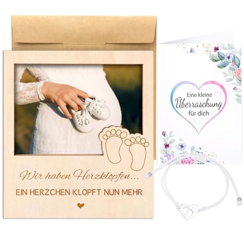 Shining She Schwangerschaft Verkünden Magnetische Bilderrahmen - Ultraschallbilder Aufbewahren, Holz Mini Bilderrahmen Kühlschrank Magnete Geschenk mit Armband Grußkarten für Baby Verkündung von Shining She