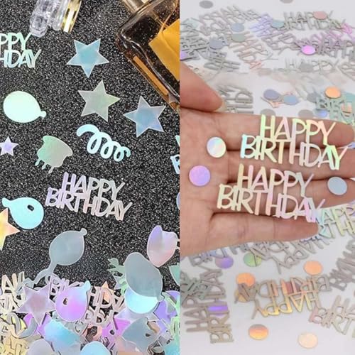 Happy Birthday-Konfetti – ShiningUU 60 g Mischung aus schillerndem & kreisförmigem Kunststoff-Tischkonfetti für Geburtstagsdekoration, Disco-Mottopartys, Versammlungen, Babypartys, glitzernde von ShiningUU