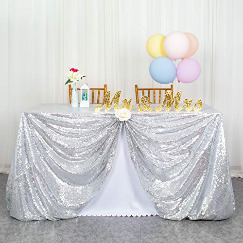 ShinyBeauty Pailletten Tischdecke-125 x 180 cm-Silber Glitter Pailletten Tischdecken Rechteck Silber Pailletten Stoff Tischdecke für Hochzeit von ShinyBeauty
