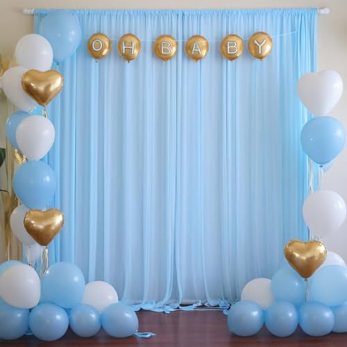 Backdrop-Curtain Baby Blue Sheer Vorhänge 2 Paneele Sheer Vorhänge für Wohnzimmer 73,7 x 304,8 cm Chiffon Stoff Hintergründe für Fotografie Voile Vorhang Panel (73,7 x 304,8 cm, Babyblau) von ShinyBeauty
