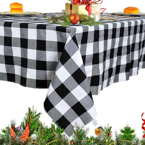 ShinyBeauty Buffalo Check Tischläufer - Plaid Weihnachten Gitter Esszimmer Wohnkultur Couchtisch Läufer - Leinen Partyzubehör (55"x55", Schwarz/Weiß) von ShinyBeauty