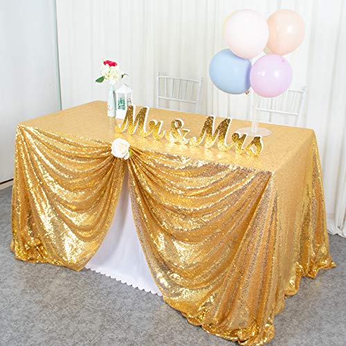 ShinyBeauty Gold Pailletten Tischdecke, 122,7 x 178,9 cm Gold Pailletten Tischdecke, versandfertig Pailletten Stoff Tischwäsche Pailletten Tischdecken (125 x 180 cm) von ShinyBeauty