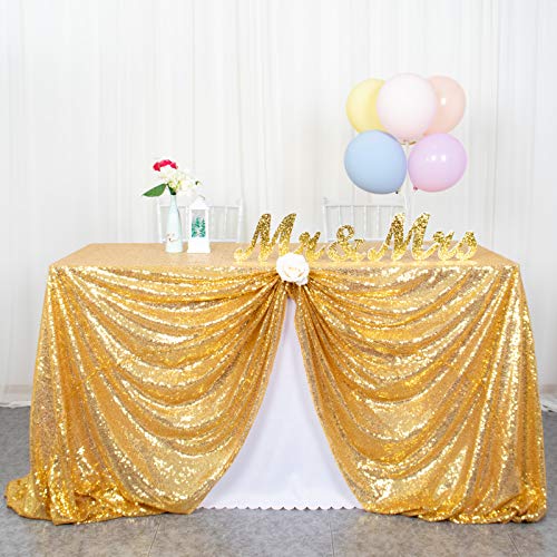 ShinyBeauty Gold Pailletten Tischdecke 60x102-Zoll Pailletten Rechteckige Pailletten Tischdecke Sparkly Gold Tischdecken für Partys (150 x 260 cm) von ShinyBeauty