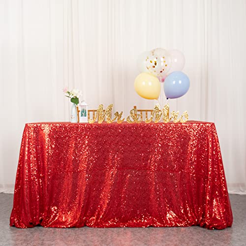 Pailletten-Tischdecke, rechteckig, 152 x 305 cm, rot, rechteckig, 1,8 m, Weihnachtstischdecke, Paillettenstoff, Tischüberzug, Feiertags-Party-Dekoration von ShinyBeauty