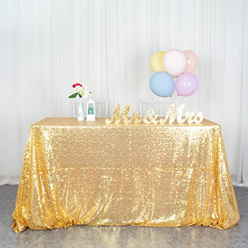 Pailletten Tischdecke Rechteck 50x80-Zoll Gold Glitter Pailletten Tisch Overlay für Party Gold Tischrock für länglichen Tisch im Freien Hochzeit Bankett Tischdecke von ShinyBeauty