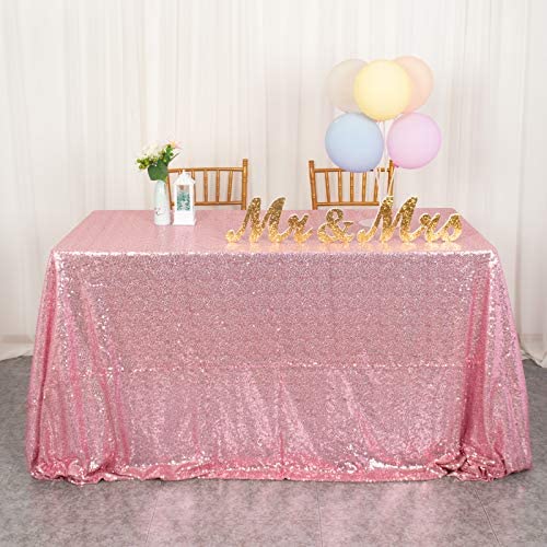 Pailletten Tischdecke Rechteck 50x80-Zoll Rose Pink Sparkly Tischdecke Hochzeitsfeier Dekor Sequenz Tischdecken Overlay Great Gatsby Dekorationen Party Tischdecken (50x80-Zoll, Rose Pink) von ShinyBeauty