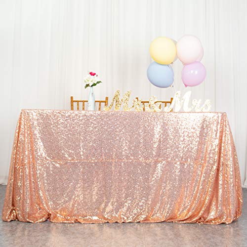 ShinyBeauty Rotgoldene Pailletten-Tischdecke, 125 x 200 cm, glitzernd, rechteckig, rotgoldfarben, Tischdecke, 21. Geburtstag, Dekorationen, Hochzeitstischdecken, Glitzer-Tischdecken für Partys von ShinyBeauty
