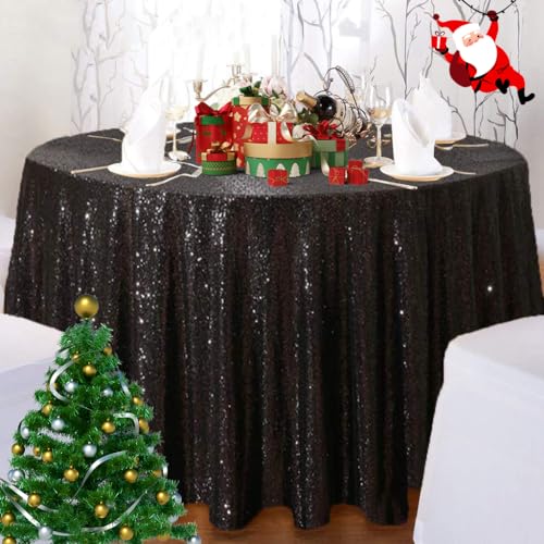 Runde Tischdecke 180cm Glitter Tischdecken Schwarze Pailletten Tischdecke für Rundtisch 72 "Overlay Tischdecke Runde Pailletten Tischdecken von ShinyBeauty