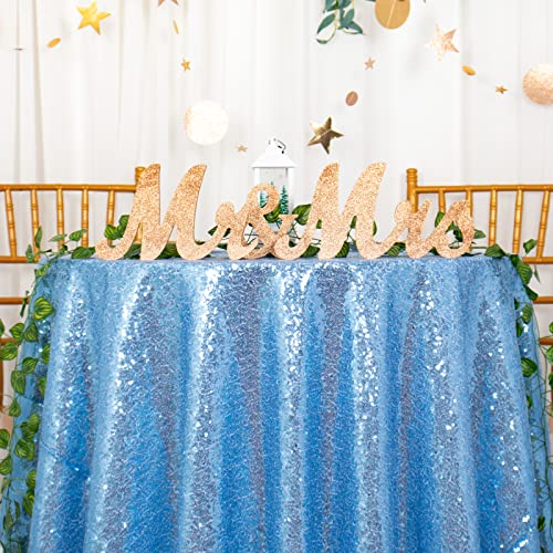 Runde Tischdecken 125cm runde Pailletten-Tischdecke Babyblau Hochzeit Party Bankett Tischdecke 125cm Glitzer-Tischdecke Geburtstagstorte Tischdekoration Leinen Pailletten Tischdecke (125cm, Babyblau) von ShinyBeauty