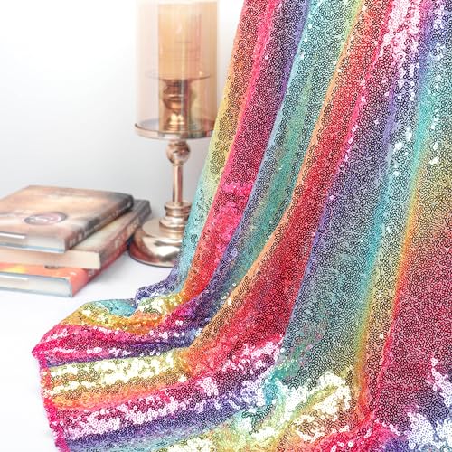 ShinyBeauty 2 Meter Paillettenstoff, Regenbogenstoff, 3 mm Stoff, Memaid, mehrfarbig, für Party, Hochzeit, DIY von ShinyBeauty
