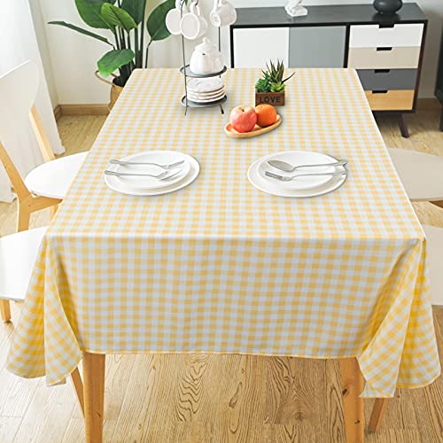 ShinyBeauty Buffalo Karierte Tischdecke, 140 x 140 cm, Gelb Kariert, Baumwolle, Kariert, Küche, Esszimmer, Dekoration, Bauernhaus, karierte Tischdecke, quadratisch, Gelb und Weiß von ShinyBeauty