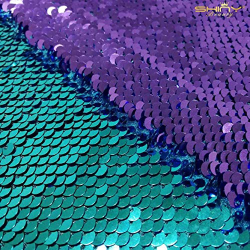 ShinyBeauty Pailletten Stoff Material Meerjungfrau von Das Hof Zweifarbig Sequenz Stoff reversibel einzigartige Qualität Stoffe Gittergewebe Pailletten (1 Yard, Türkis Lila) von ShinyBeauty