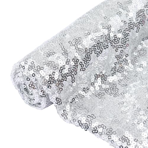 ShinyBeauty Pailletten-Stoff Meterware Schwarz 92 cm Sparkly Glitzernder Stoff (92 cm, Silber) von ShinyBeauty
