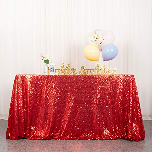 ShinyBeauty Pailletten-Tischdecke, rechteckig, 228 x 332 cm, rote Tischkleidung für 1,8 m, rechteckige Tische, rote Party-Tischdecke, Hochzeits-Tischdecke, Party-Dekorationen für den 1. Geburtstag von ShinyBeauty