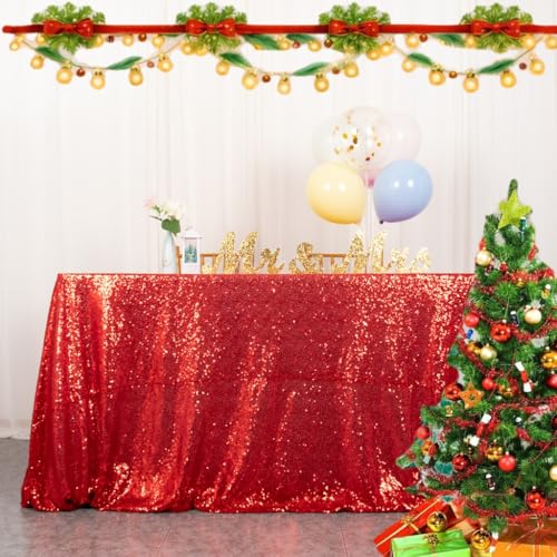 ShinyBeauty Pailletten-Tischdecke, rechteckig, 228 x 332 cm, rote Tischkleidung für 1,8 m, rechteckige Tische, rote Party-Tischdecke, Hochzeits-Tischdecke, Party-Dekorationen für den 1. Geburtstag ShinyBeauty Pailletten-Tischdecke, rechteckig, 228 x 332 cm, rote Tischkleidung für 1,8 m, rechteckige Tische, rote Party-Tischdecke, Hochzeits-Tischdecke, Party-Dekorationen für den 1. Geburtstag von ShinyBeauty
