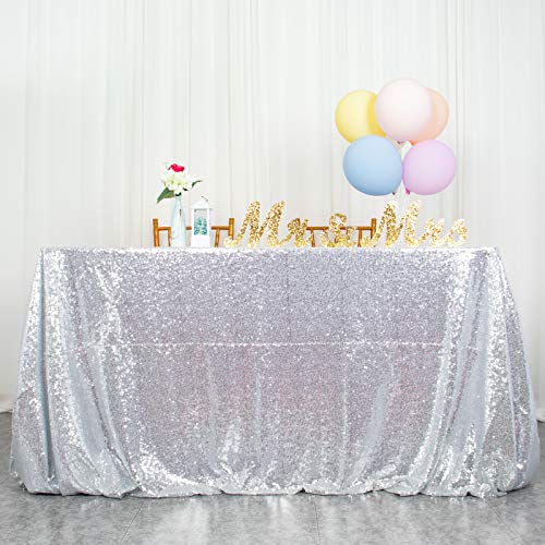 ShinyBeauty Pailletten Tischdecke Pailletten Stoff Hochzeit (150 x 260 cm, Silber) von ShinyBeauty