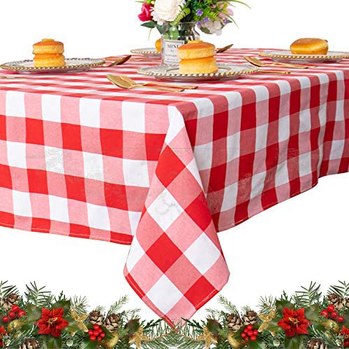 ShinyBeauty Rot und Weiß Karierte quadratische Tischdecke 137 x 137 cm, Büffelkariert, waschbare Baumwoll-Tischdecke Gingham-Tischdecke für Esszimmer, rustikale Gitter-Tischdecke Thanksgiving von ShinyBeauty
