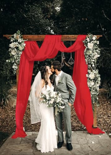 ShinyBeauty Roter Hochzeitsbogen Drapierstoff, 4,7 m lang, 2 Paneele, Chiffon-Vorhänge, Hochzeitsbögen für Zeremonie, 74 cm breit, Chiffon-Stoff, Vorhänge für Hochzeitsfeier (rot) von ShinyBeauty