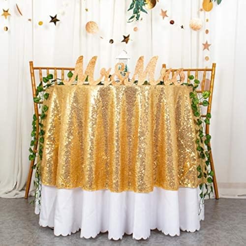 Runde Tischdecke Gold 125 cm Pailletten Tischdecke Runde Kunststoff Tischdecken Gold Leinen Tischdecke Pailletten Tischdecke Outdoor Tischdecke für den Garten (125 cm rund, Gold) von ShinyBeauty