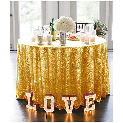 ShinyBeauty Runde Tischdecken, 125 cm, Goldfarbene Pailletten-Tischdecke für runde Tische, Hochzeit, Party, Bankett, runde Pailletten-Tischdecke, Outdoor-Tischdecke (125 cm, Gold) von ShinyBeauty