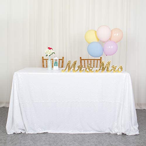 ShinyBeauty Weiße Pailletten-Tischdecke 60x102-Zoll-Rechteck-Tischdecken Weiße 6-Fuß-Tischdecke Outdoor-Hochzeitsfeier-Tisch Overlay Weiße Leinen-Bankett-Tischdecke für Geburtstag (150 x 260 cm, Weiß) von ShinyBeauty