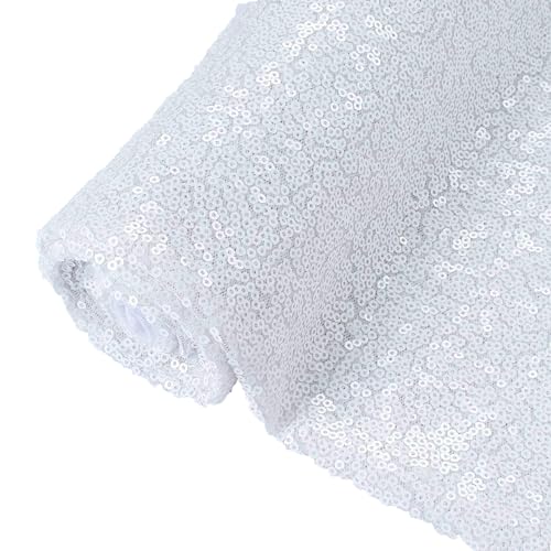 ShinyBeauty Weißer Glänzender Pailletten-Stoff 200cm - Stretch Mermaid Stoff für Hochzeit, Hintergrund, Home Decor - Glitzer Tischdecke Meterware zum Nähen von ShinyBeauty