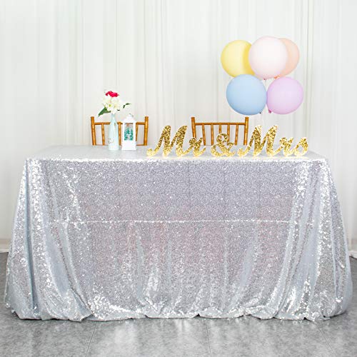 Silberne Pailletten Tischdecke 60x120-Zoll Glitzer Pailletten Tischdecken 6ft Rechteckige Tischdecke Leinen Tischdecke Overlay Pailletten (150 x 300 cm, Silber) von ShinyBeauty