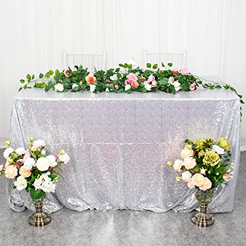 Silberne Pailletten Tischdecke 90x132-Zoll Rechteck Tischdecken Tischdecken Dekorationen für Party Silberne Tischdecke Hochzeit Tischdecke Leinen Overlay Weihnachtstischdecken (225 x 330 cm, Silber) von ShinyBeauty