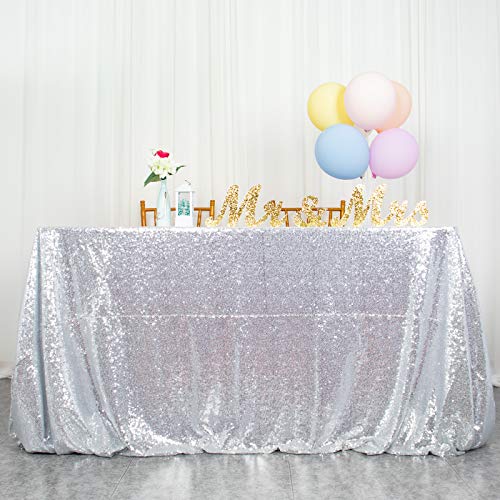 ShinyBeauty Tischdecke Silber Pailletten 125x200cm Rechteck Tabekleid für Hochzeit Glitzer Funkel Stoff Leinen Party Dekoration von ShinyBeauty