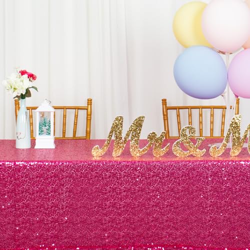 Tischdecken Pailletten Tischdecke Hot Pink 50x72-Zoll kleine rechteckige Tischdecke Hochzeitsdekor Sequenz Tischdecke Leinen Tisch Overlay für Partys (125 x 180 cm, Fuchsie) von ShinyBeauty