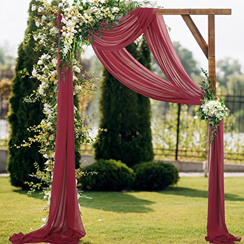 ShinyBeauty 2 Paneele Chiffon Stoff Vorhänge Burgund 18Ft Hochzeit Bogen Vorhänge Zeremonie Empfang Swag Dekoration Hochzeit Bogen Drapierung Stoff Transparente Vorhänge von ShinyBeauty