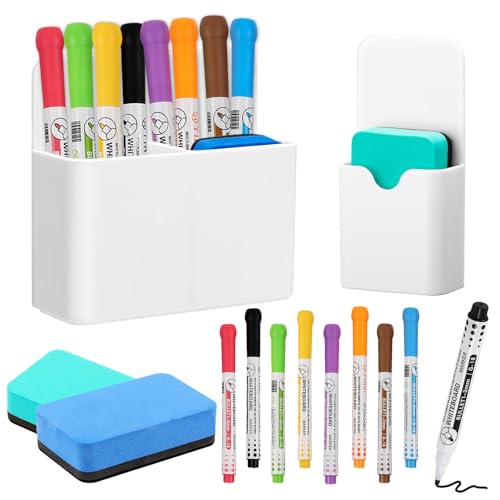 Shinybox 12 Stück Whiteboard Zubehör, 2 Stück Magnetische Stifthalter mit 2 Stück Whiteboard Schwamm, 8 Stück Whiteboard Marker, Markerhalterung, Magnetischer Markerhalter für Zuhause Büro Schule von Shinybox