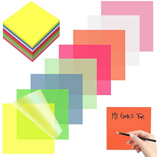 Shinybox 400 Blätter Transparent Sticky Notes, 8 Farbe Transparente Haftnotizen 75×75 mm, Wasserfest und Wiederbeschreibbar Selbstklebende Haftnotizzettel für Büros, Memo, Studenten von Shinybox