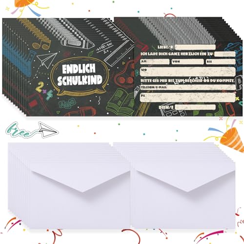 Shinybox 48 Stück Einladungskarten zur Einschulung, Einladungskarten zum Ausfüllen mit 24 Umschlägen, Einschulung Einladung, Einladungen zum Schulanfang Schulbeginn Partyeinladungen(Schwarz) von Shinybox