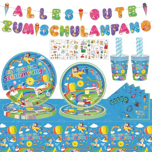Shinybox 96 Stück Einschulung Partygeschirr Set, Einschulung Deko, Schulanfang Party, Schulanfang Servietten Papier Teller Becher Servietten Strohhalme, Schulanfangs Tattoo Aufkleber, Schulstart Party Shinybox 96 Stück Einschulung Partygeschirr Set, Einschulung Deko, Schulanfang Party, Schulanfang Servietten Papier Teller Becher Servietten Strohhalme, Schulanfangs Tattoo Aufkleber, Schulstart Party von Shinybox