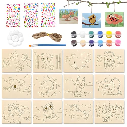 Shinybox Bastelsets für Kinder, 12 Stück Unfertiges Holztier-Zeichenbrett mit Juteseil, Diamant-Aufkleber, Farben, DIY-Zeichenbrett aus Holz zum Aufhängen DIY, Brandmalerei, Malen und Dekorieren Shinybox Bastelsets für Kinder, 12 Stück Unfertiges Holztier-Zeichenbrett mit Juteseil, Diamant-Aufkleber, Farben, DIY-Zeichenbrett aus Holz zum Aufhängen DIY, Brandmalerei, Malen und Dekorieren von Shinybox