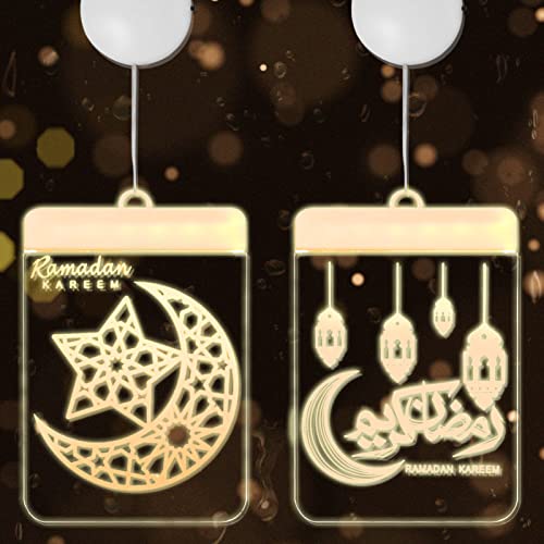 Shinybox Eid Ramadan Dekorative Fee Licht, 2 Stücke Eid Ramadan Dekorative Fenster Lichter, Ramadan Dekoration LED DIY Lamp, Mond und Stern Islam Mubarak Dekoration für Outdoor Indoor Party Deko von Shinybox