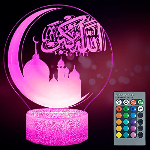 Shinybox Mubarak Ramadan LED Lampe, Ramadan Dekoration LED DIY Lamp, 3D 16 Farben Ramadan Mondlampe Farbwechsellampe mit Fernbedienung, Eid Dekorationen für Outdoor Indoor Party Deko von Shinybox