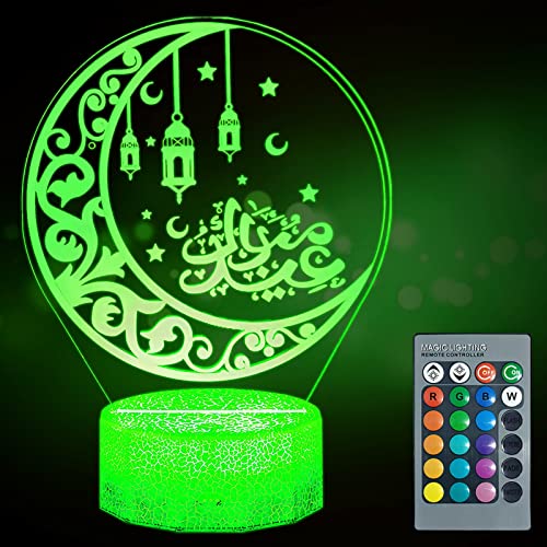 Shinybox Mubarak Ramadan LED Lampe, Ramadan Dekoration LED DIY Lamp, 3D 16 Farben Ramadan Mondlampe Farbwechsellampe mit Fernbedienung, Eid Dekorationen für Outdoor Indoor Party Deko von Shinybox