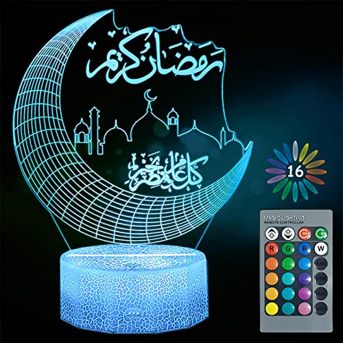 Shinybox Ramadan Dekoration LED DIY Lamp, Mubarak Ramadan LED Lampe, 3D 16 Farben Ramadan Mondlampe Farbwechsellampe mit Fernbedienung, Eid Dekorationen für Outdoor Indoor Party Deko(B) von Shinybox