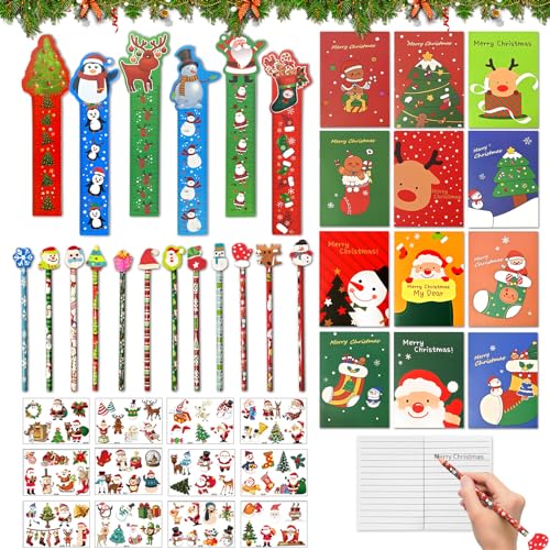 Shinybox Weihnachts Geschenk Mitgebsel, 54 Stück Weihnachten Bleistifte mit Radiergummis, Weihnachts Notizblock und Lineal, Weihnachts-Tattoo-Aufkleber, Weihnachten Party Mitgebsel für Party Favor Shinybox Weihnachts Geschenk Mitgebsel, 54 Stück Weihnachten Bleistifte mit Radiergummis, Weihnachts Notizblock und Lineal, Weihnachts-Tattoo-Aufkleber, Weihnachten Party Mitgebsel für Party Favor von Shinybox