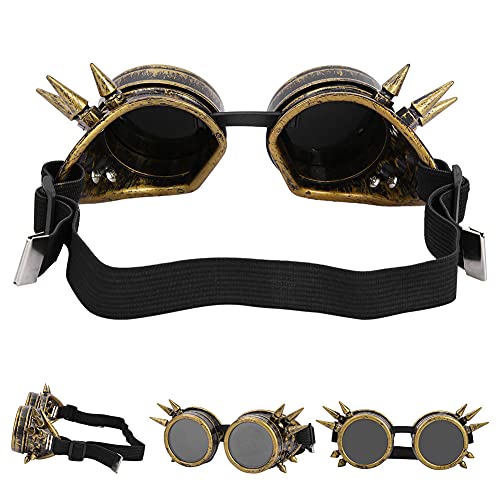 Shipenophy Steampunk Brille, Retro Brille mit Spikes im Retro Stil für Cosplay Party Reiten im Freien(Bronze) von Shipenophy