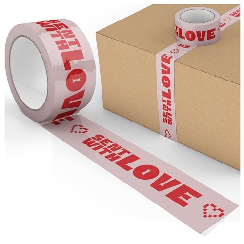 Sent with Love - Cooles Deko-Klebeband für kleine Unternehmen - Bedrucktes Klebeband für Verpackung und Versand - Rose Red Heart, 4,8 cm x 100,6 m Sent with Love - Cooles Deko-Klebeband für kleine Unternehmen - Bedrucktes Klebeband für Verpackung und Versand - Rose Red Heart, 4,8 cm x 100,6 m von Shippy Tape