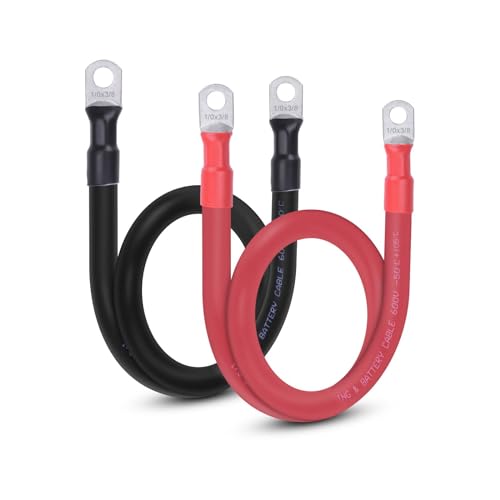Shirbly Flexibles Batteriekabel mit 0,95 cm (3/8 Zoll) Klemmen, OFC Wechselrichter und Schweißdraht für Auto, Solar, Wohnmobil, Motorrad, Rot und Schwarz, 4,8 m Paar von Shirbly