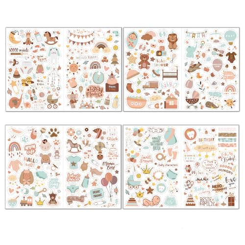 Babyalbum Sticker,4 Stück Babyaufkleber Sticker Scrapbooking Set für Mädchen,Junge,und Baby Fotoalben,DIY Aufkleber Fotoalbum Geschenke,Babyshower Aufkleber von Shirene
