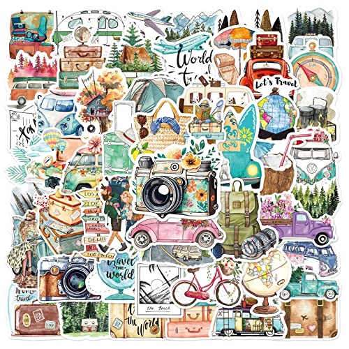 Reiseaufkleber,50 PCS Reisen im Freien Sticker Set Scrapbook Stickers Scrapbook Aufkleber Zubehör Reiseaufkleber in Mini Größe Journaling Zubehör für Notizbuch,Wasserflaschen,Handyhülle,Laptop von Shirene