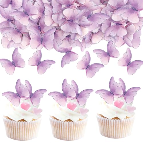 Shirene Schmetterling Tortendeko,48 Stück 3D Schmetterlings Kuchen Deko Schmetterlings Cupcake Aufsätzen Schmetterlinge für Torte Cupcake Toppers Hochzeit für Damen Mädchen Lila von Shirene