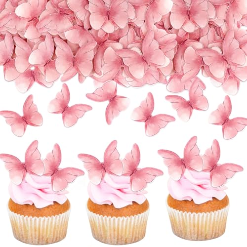 Shirene Schmetterling Tortendeko,48 Stück 3D Schmetterlings Kuchen Deko Schmetterlings Cupcake Aufsätzen Schmetterlinge für Torte Cupcake Toppers Hochzeit für Damen Mädchen Rosa von Shirene
